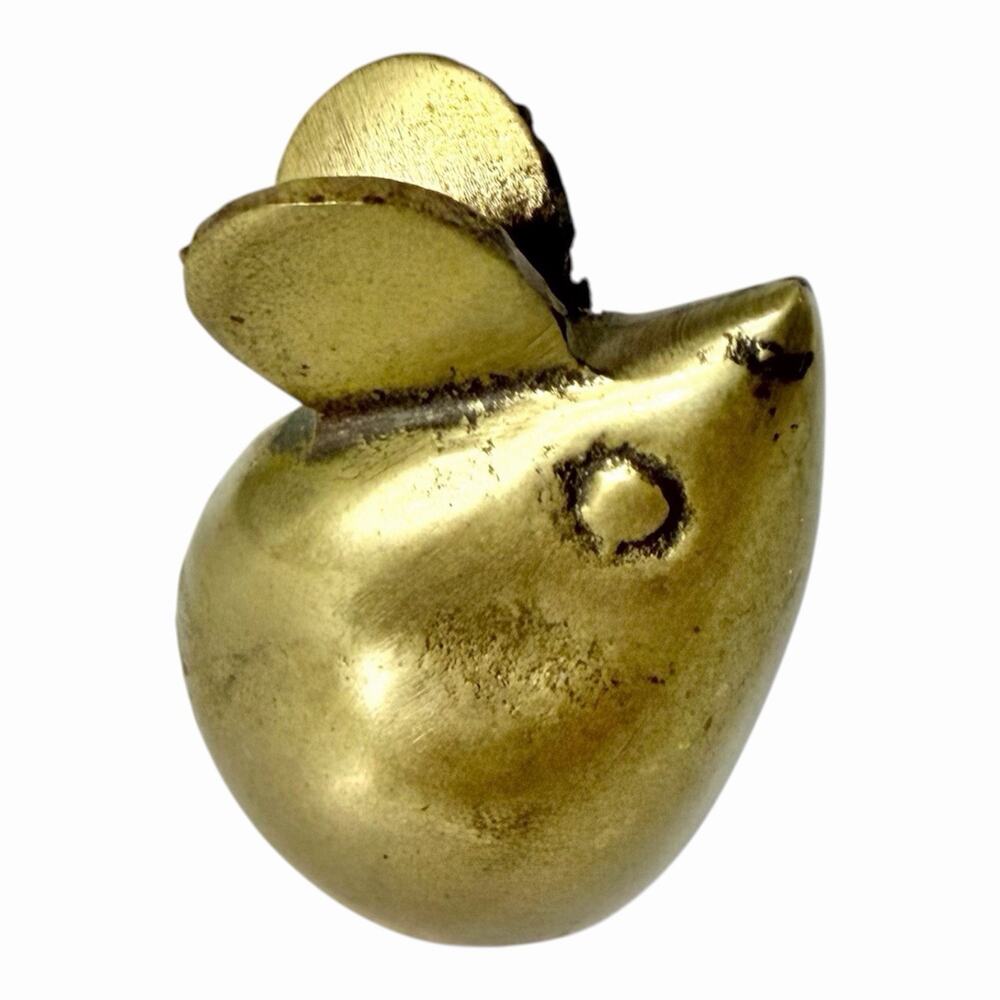 Vintage Solid Brass Mouse Figurine 1970s Mid Century Modern 2.25" MCM